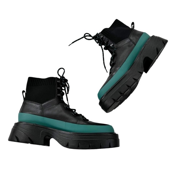 Marc Fisher Leather ML Izumi Combat Boot Real Sheepkin Fur Black Size 7 NWT - Picture 12 of 13